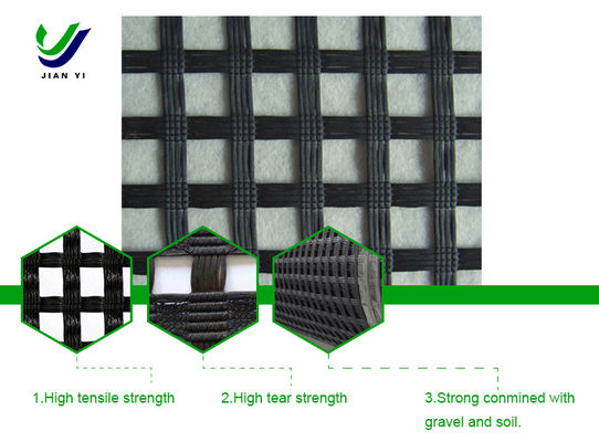 Warp gebreide polyester geogrid heeft uitstekende weerstand tegen ultraviolet veroudering en slijtage