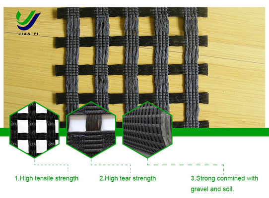Hoge afdichtsterkte en lage verlenging van geogrid van gebreide polyester