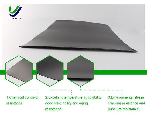 Chemisch bestand HDPE glad geomembraan met een gehalte aan koolstofzwart van 2,0-3,0%
