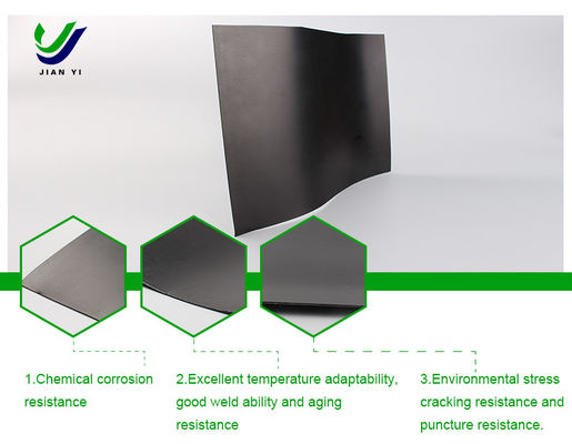 Ultra-lage permeabiliteit HDPE gladde geomembraan met chemische corrosiebestendigheid en 700% rek voor mijnbouwslibvijvers