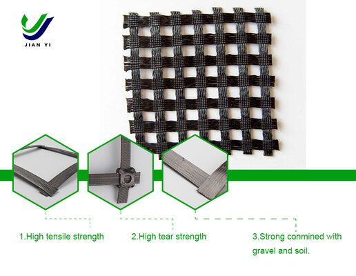 Geogrid van staal-plastiek samengesteld materiaal met een sterke draagkracht, UV-weerstand en trekweerstand van 30~120KN/m voor zware techniek