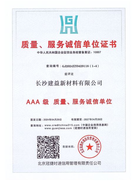 China Changsha Jian-Yi New Material Co., Ltd. certificaten