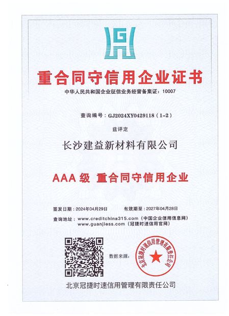 China Changsha Jian-Yi New Material Co., Ltd. certificaten