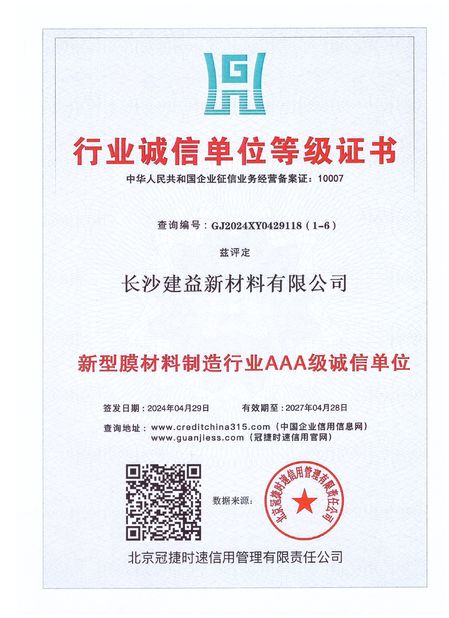 China Changsha Jian-Yi New Material Co., Ltd. certificaten