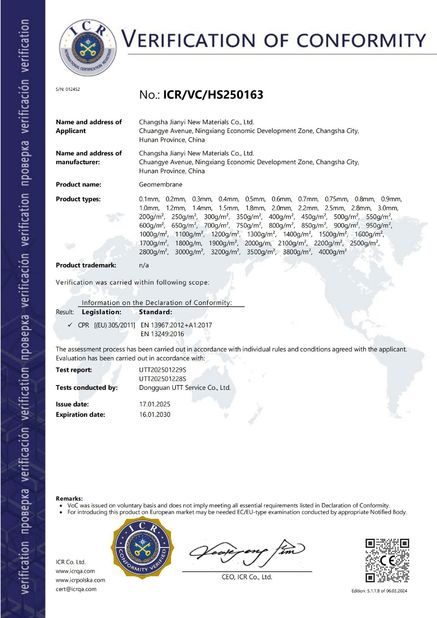China Changsha Jian-Yi New Material Co., Ltd. certificaten