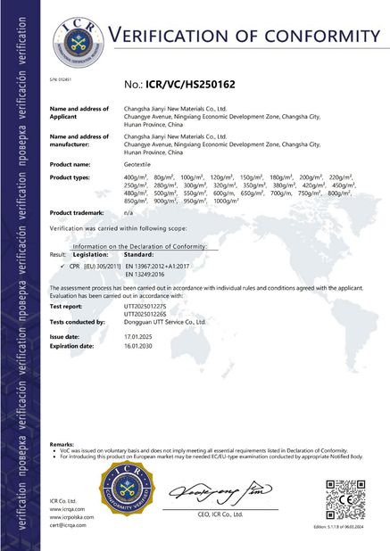 China Changsha Jian-Yi New Material Co., Ltd. certificaten