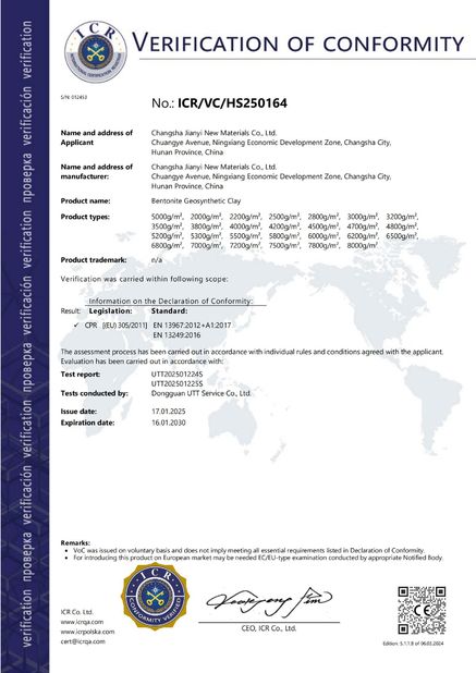 China Changsha Jian-Yi New Material Co., Ltd. certificaten